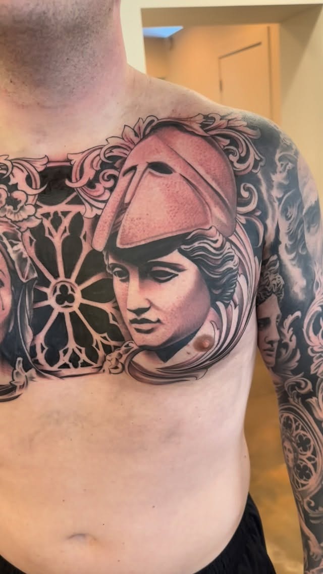 Classical Portraiture Chest Tattoo