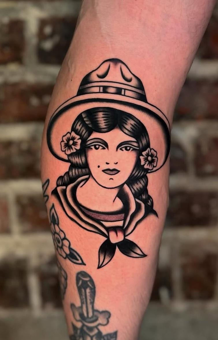 Classic Traditional Sailor Girl Tattoo