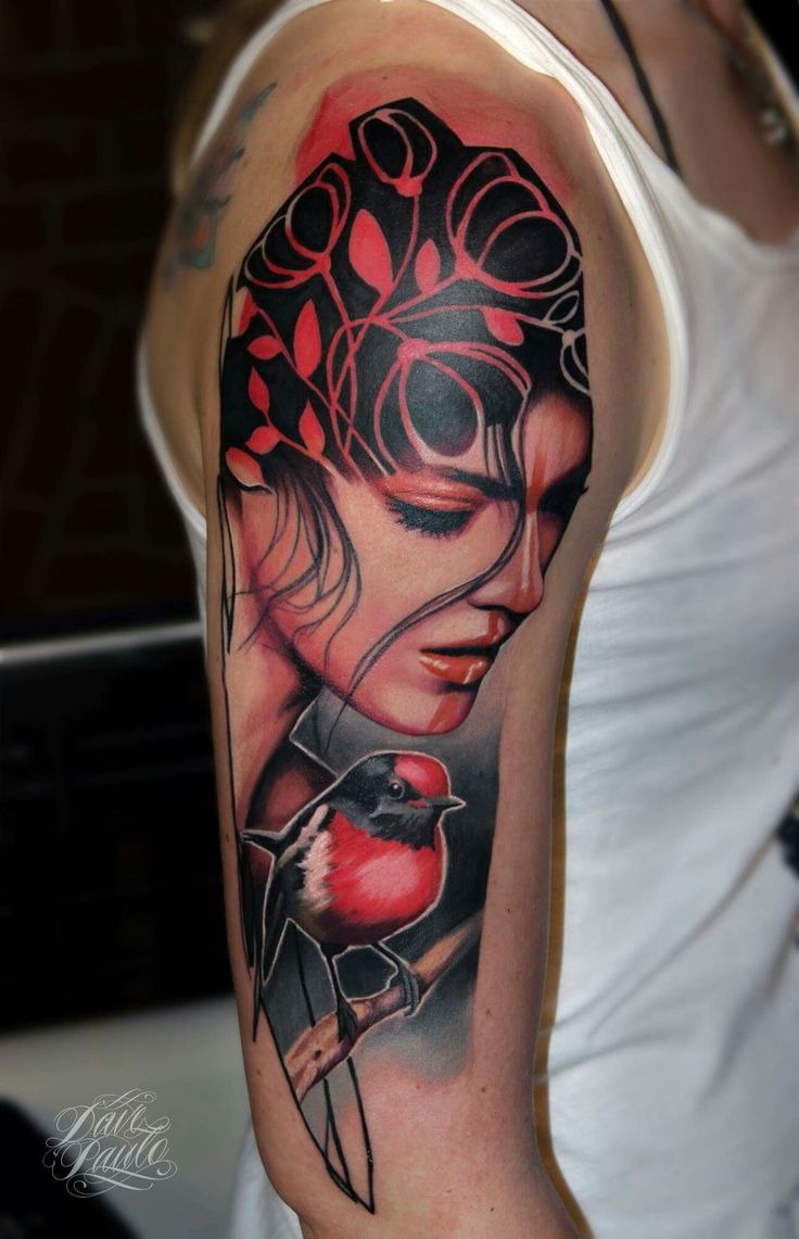 Red Accented Neo-Trad Portrait Tattoos