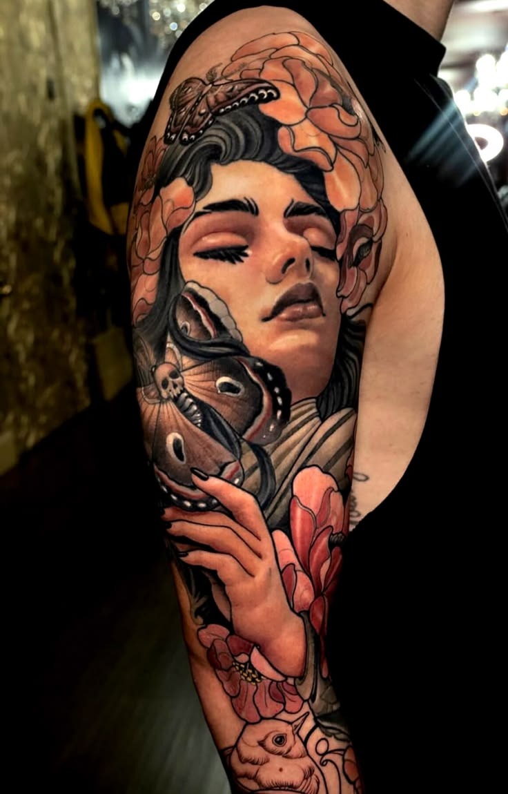 Floral Neo-Traditional Portrait Sleeve