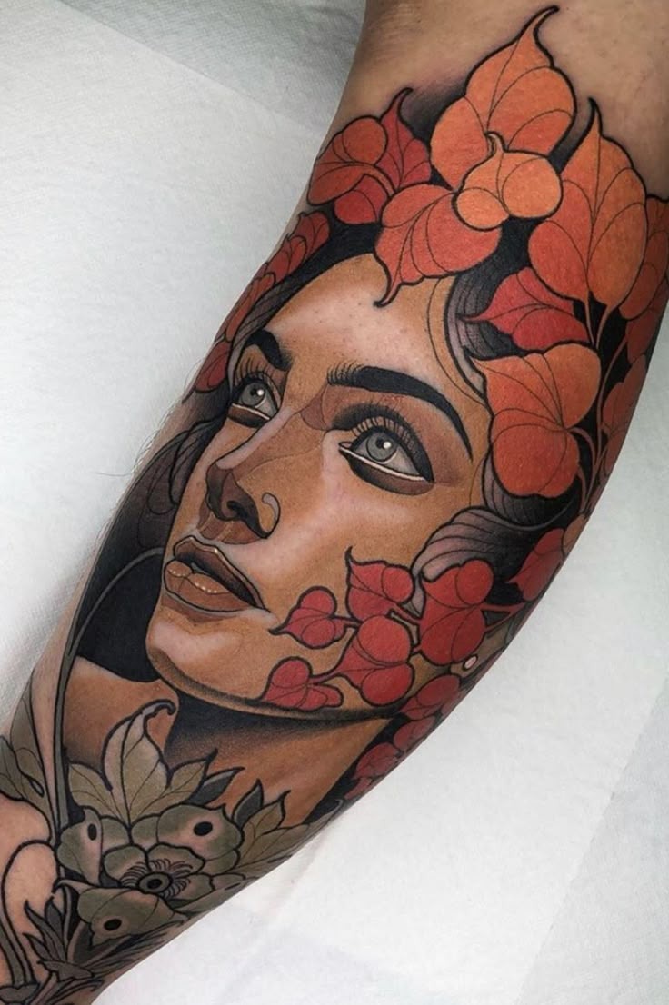 Earth-Toned Neo-Traditional Flora Design