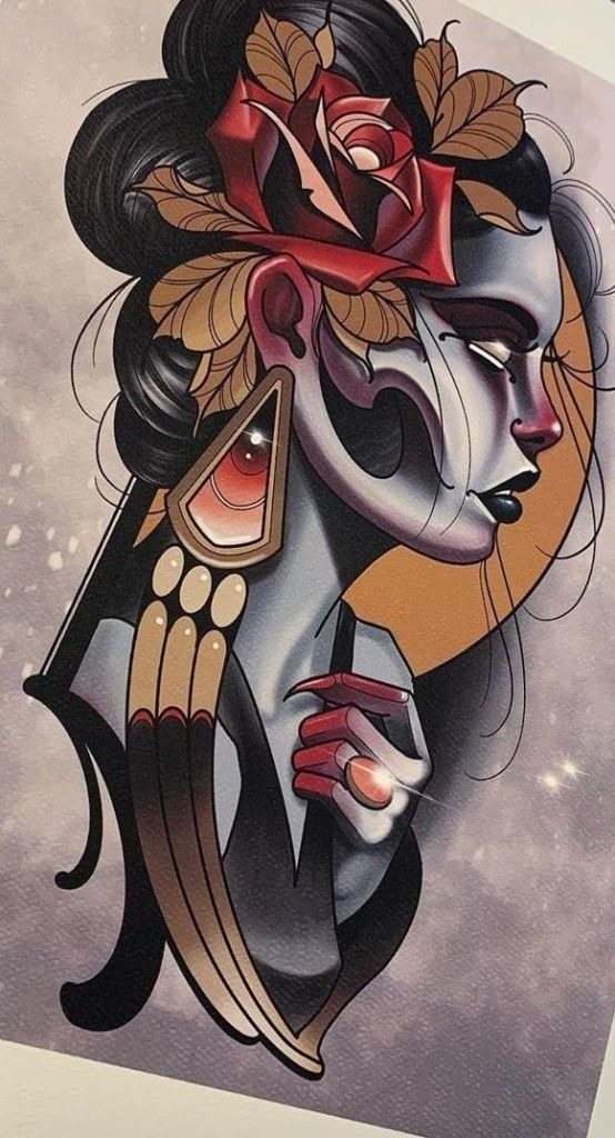 Neo-Traditional Illustrative Portrait Tattoo