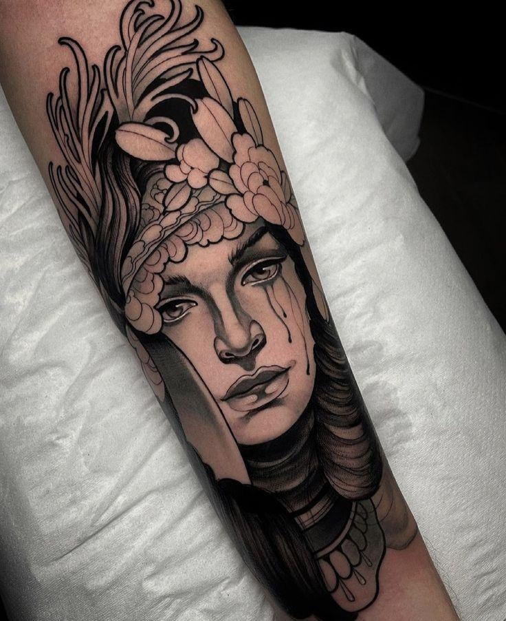 Intricate Neo-Traditional Woman's Portrait Sleeve