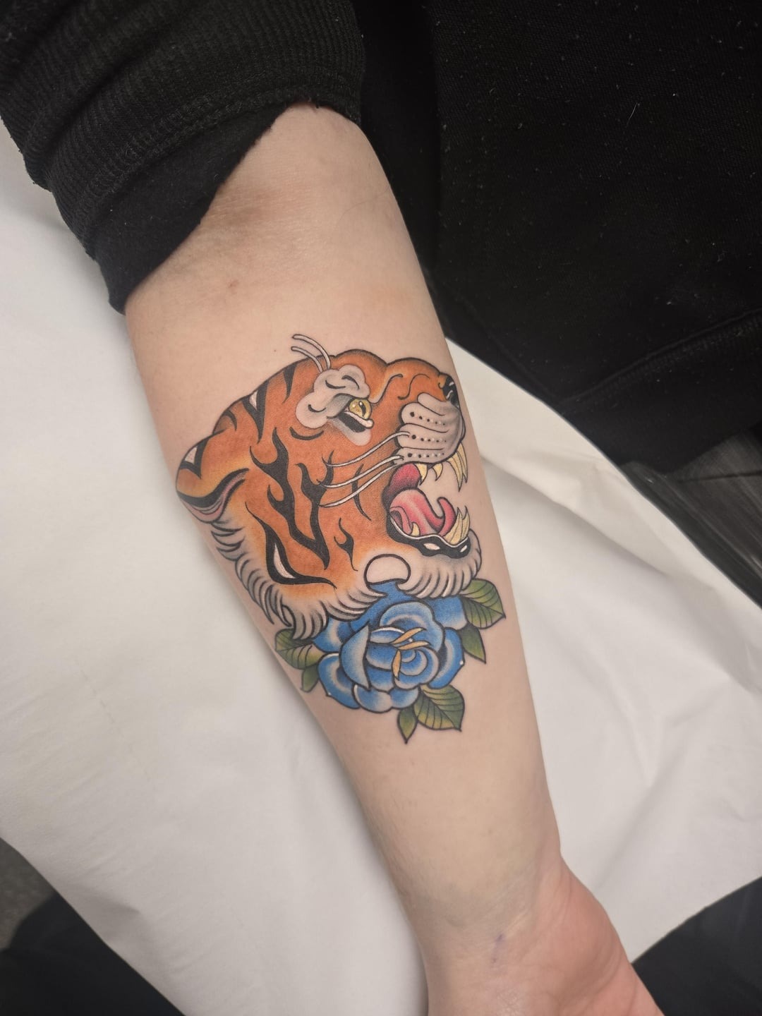 Classic Neo-Traditional Tiger Arm Tattoo