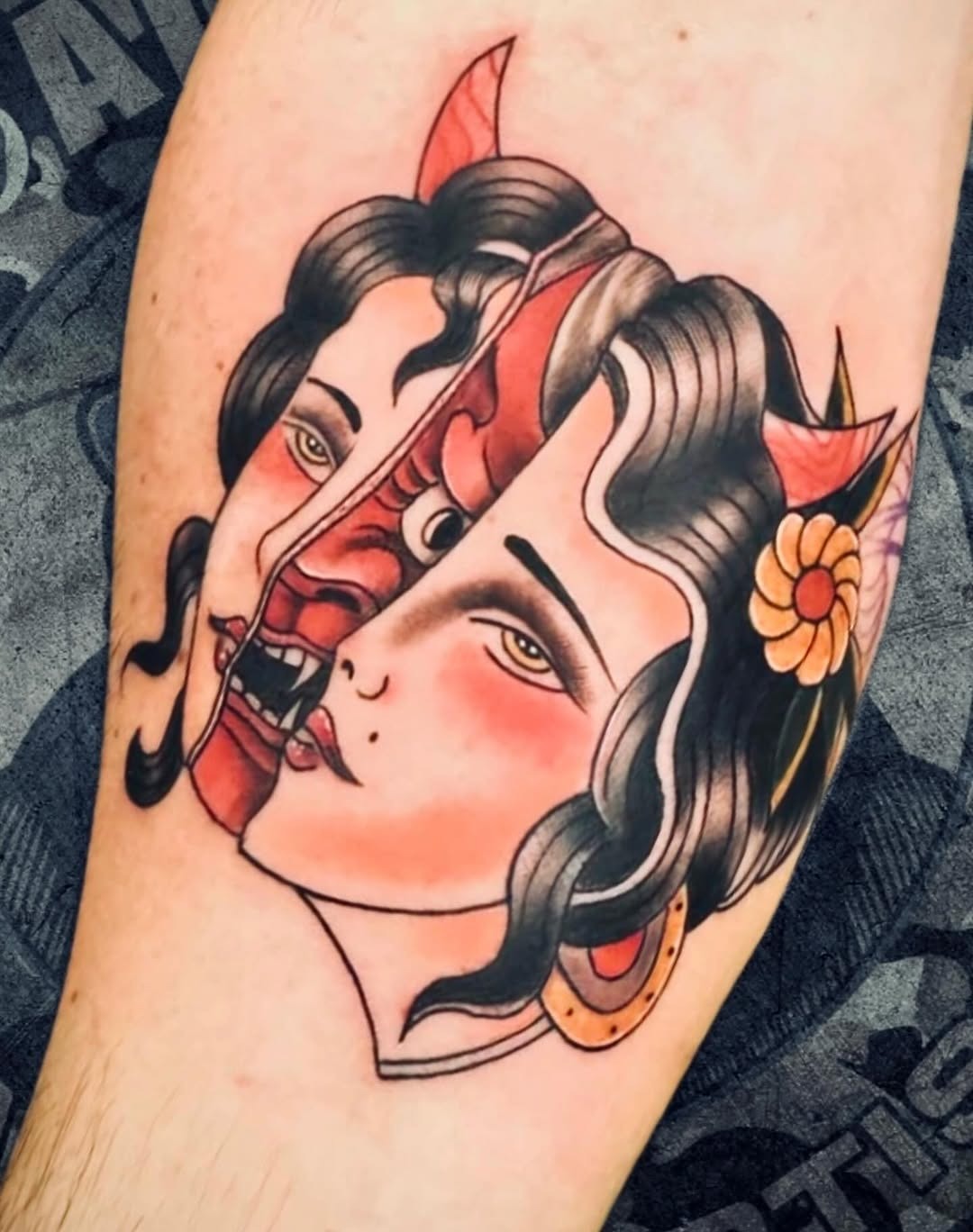 Traditional Demon-Face Lady Design