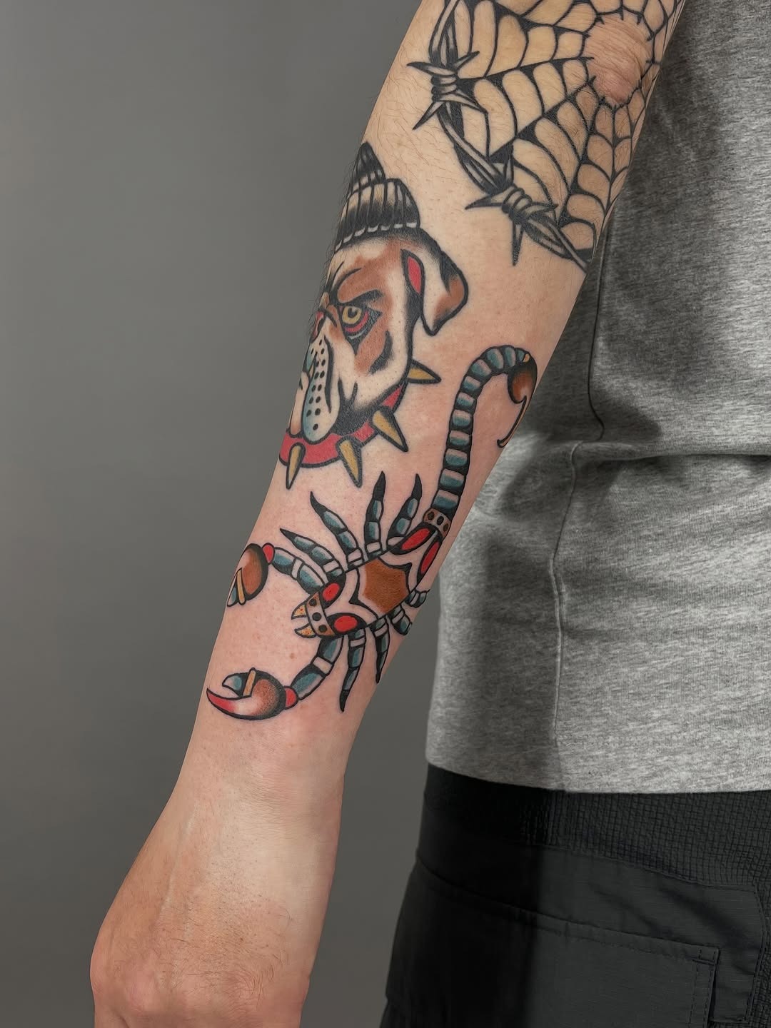 Stacked Traditional Arm Tattoos