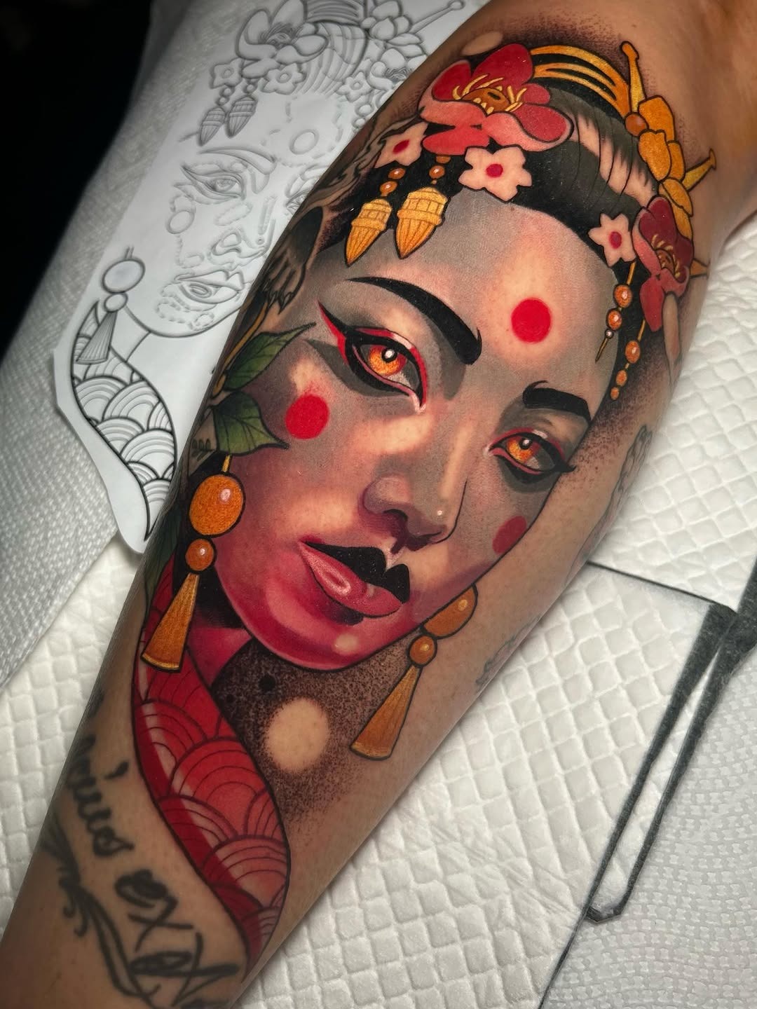 Ornate Geisha-Inspired Neo-Traditional Tattoo