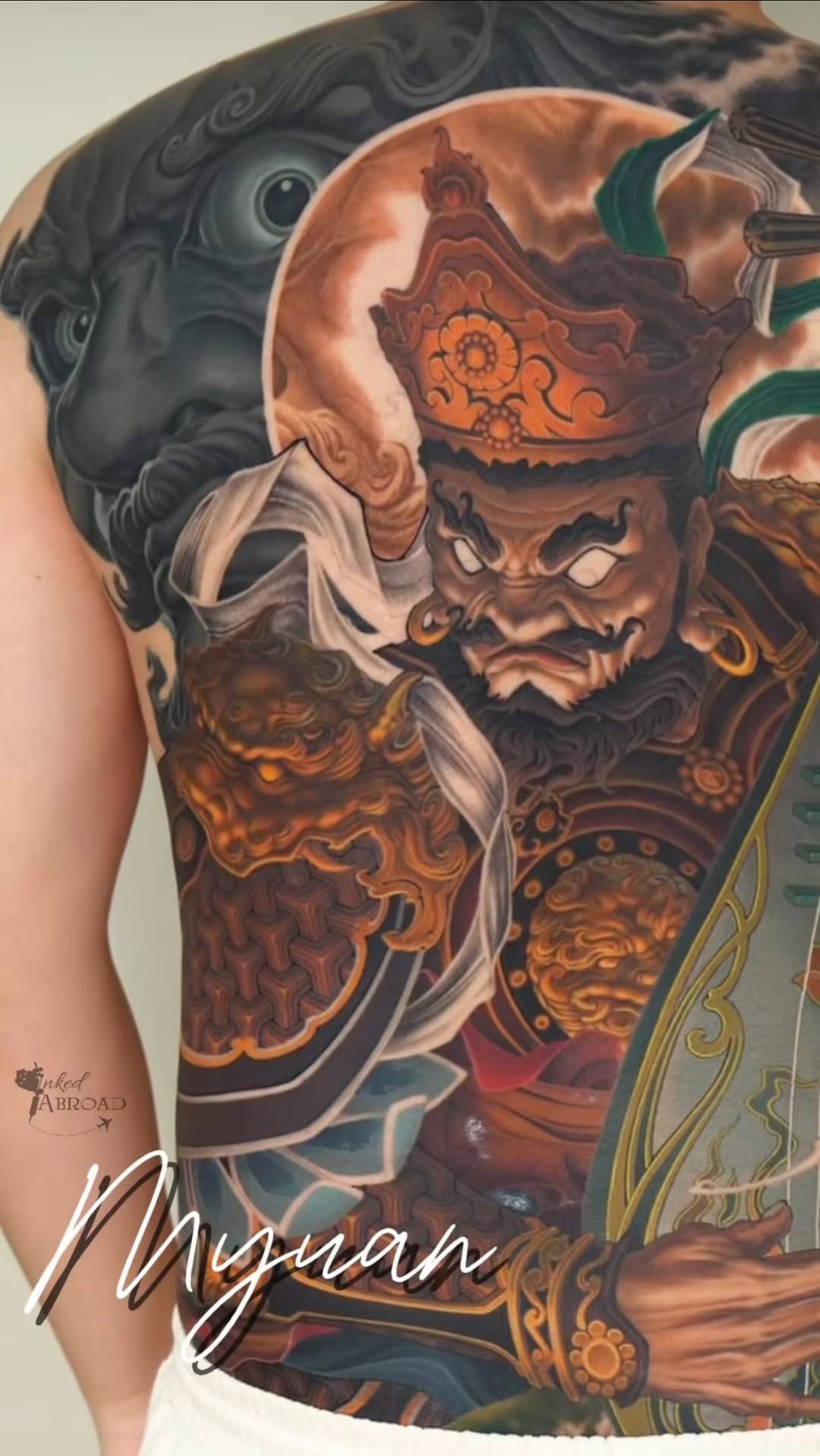 Detailed Warrior Back Piece Tattoo